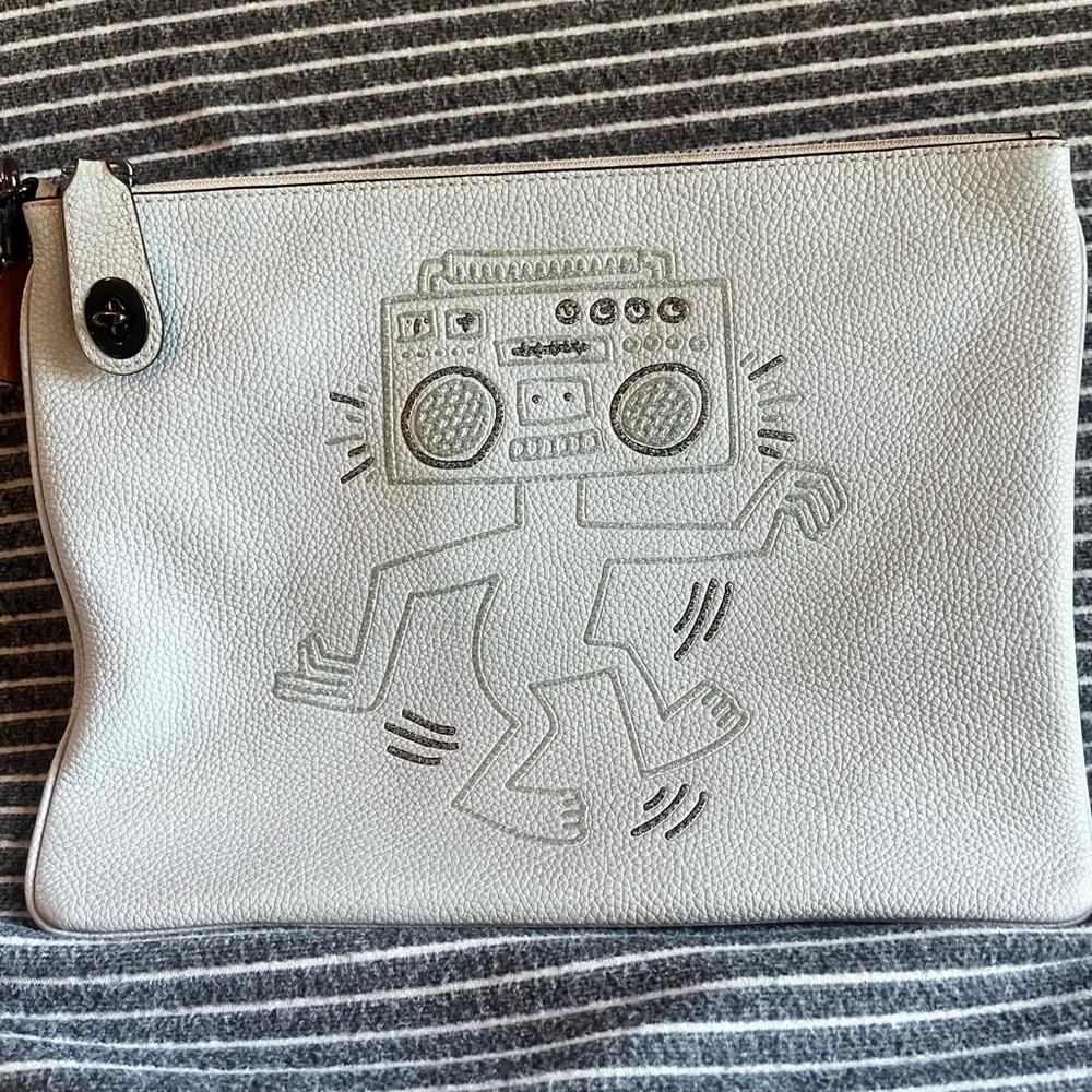 Coach Gray Wristlet with Embossed Design
